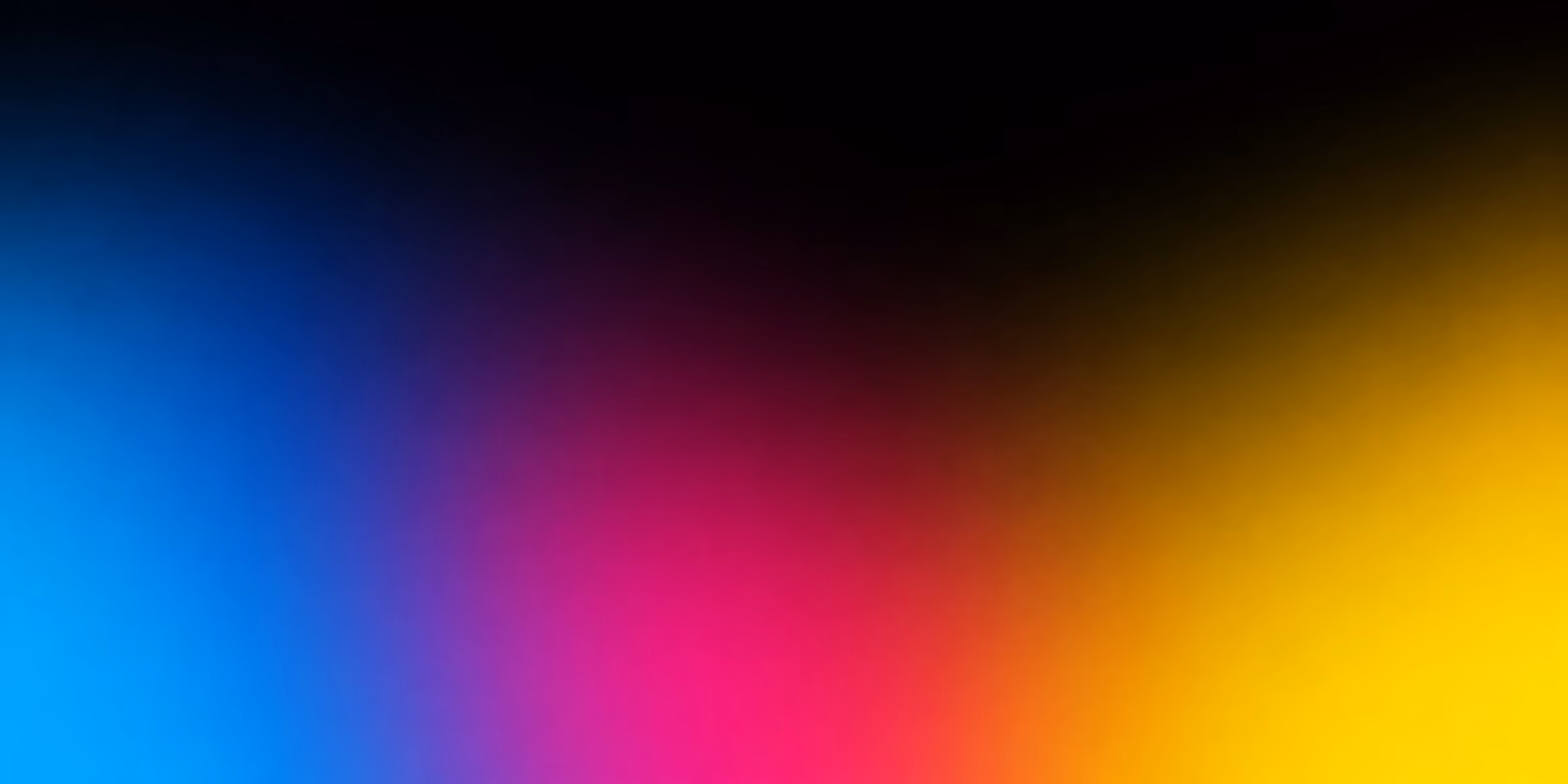 A soft diagonal gradient running from cyan through magenta to yellow across a black field, in the CMYKForge process colors
